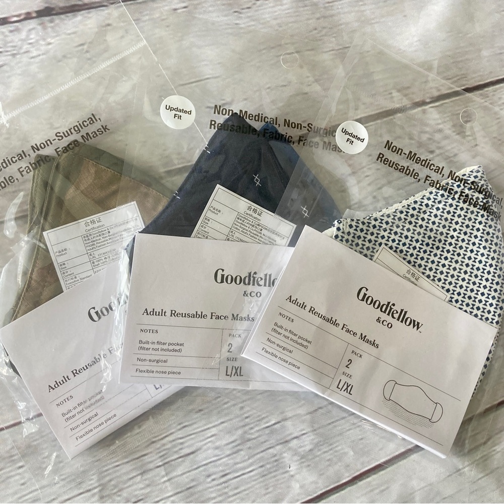 Goodfellow & Co Set of 6 Adult Fabric Face Masks (3 packs of 2), 100% Cotton